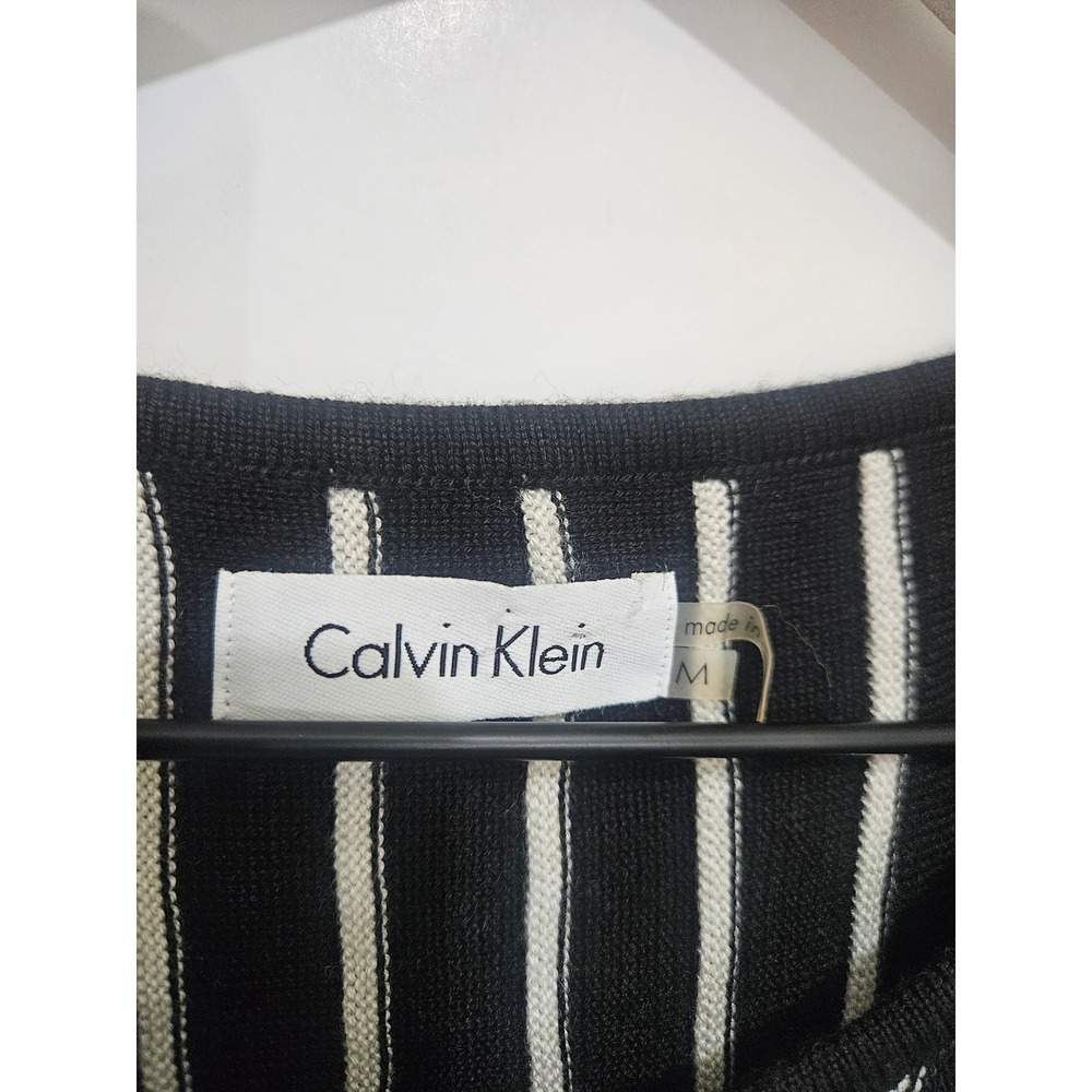 Calvin Klein Womens Black‎ White Striped Sleeveless Fit and Flare Knit Dress Med - Picture 2 of 5